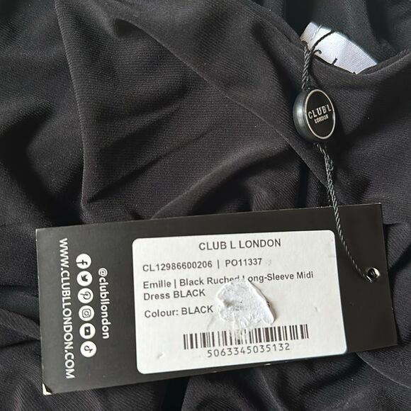 CLUB L LONDON EMILIE
BLACK RUCHED LONG-SLEEVE MIDI DRESS SIZE 2 NWT - Picture 6 of 9